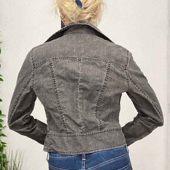 Y2K Cabi Asymmetric Button-Up Moto Jacket Long Sleeve Size S Gray - Picture 6 of 6